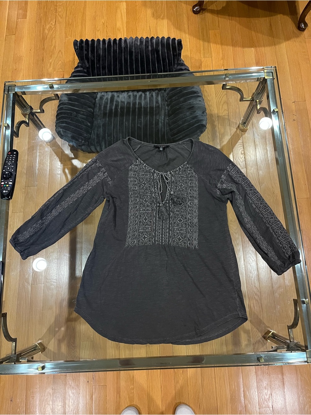 Lucky Brand Black Embroidered Peasant Blouse